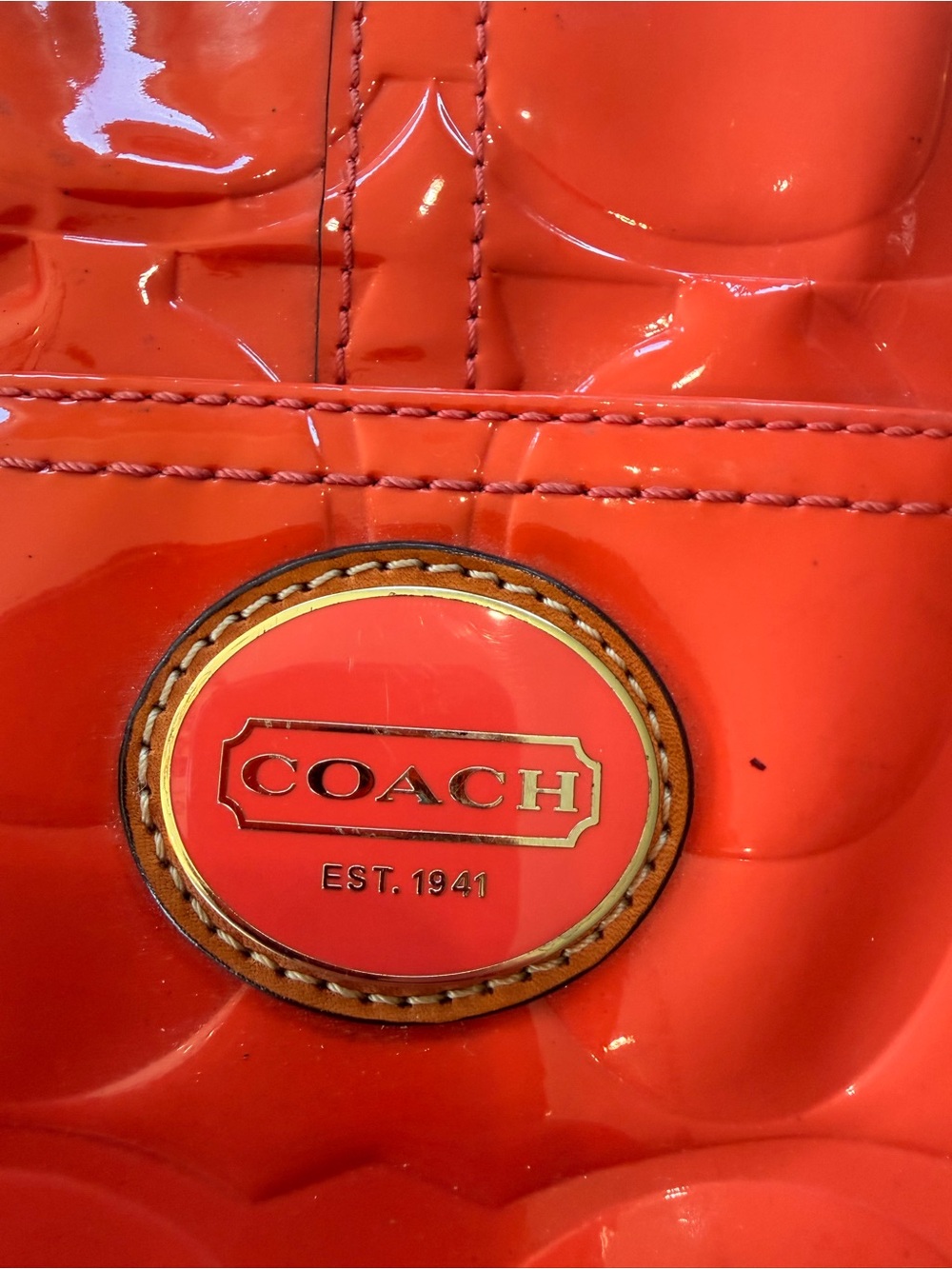 Coach Papaya Peyton Embossed Patent Leather Kisslock Orange Tote No F23722 - Picture 14 of 16